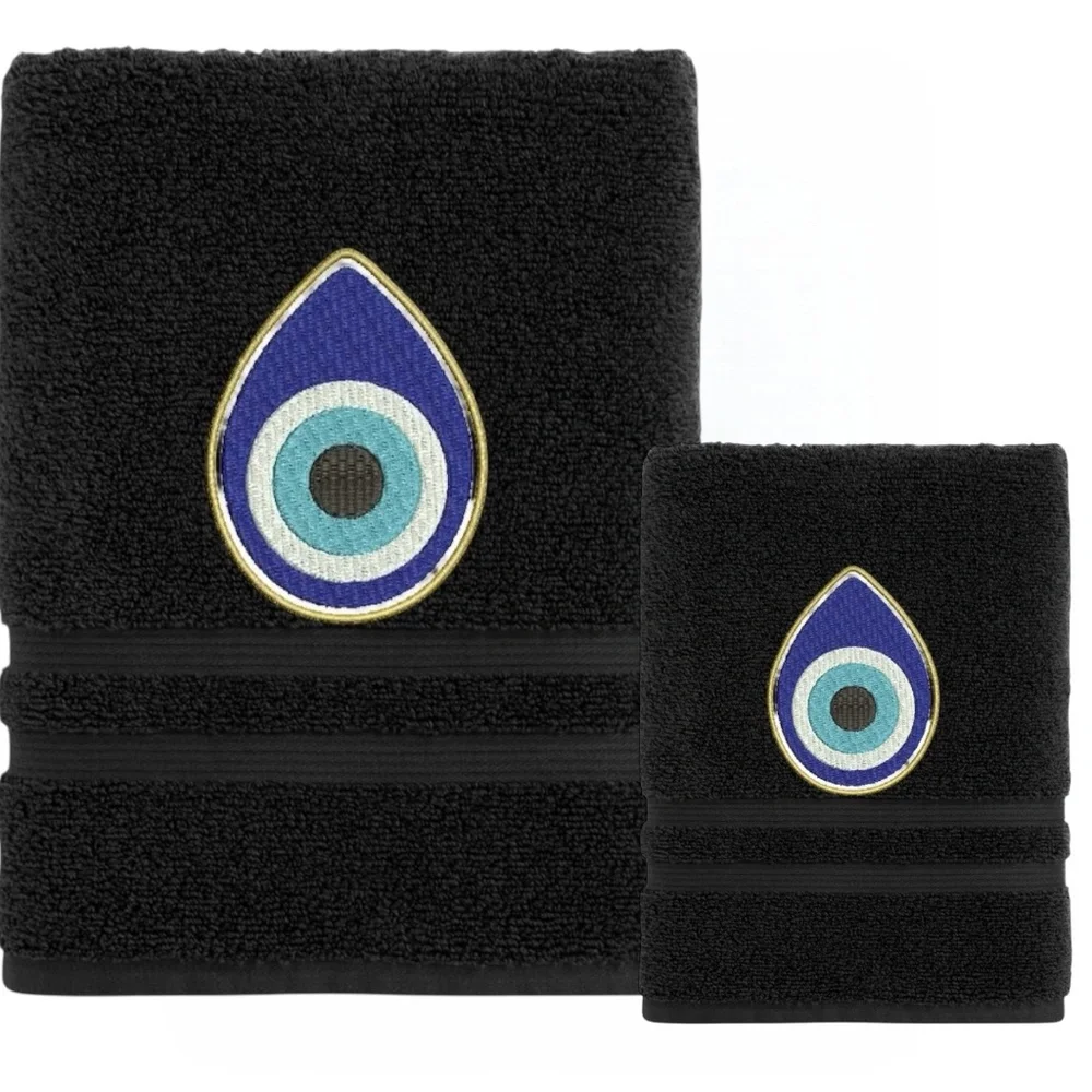 Set Evil Eye Embroidered 1 Hand 1 Bath Pick a set New Made to order Black